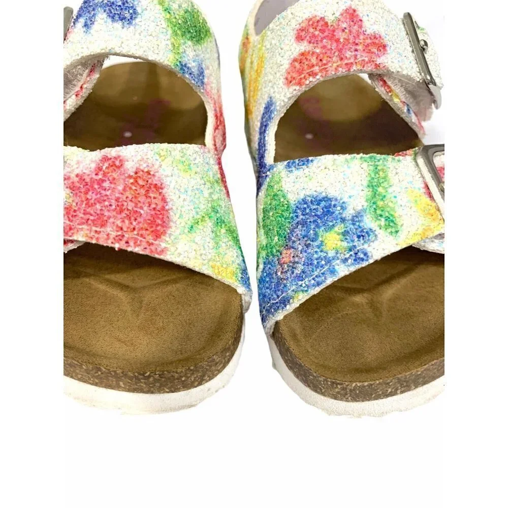 Rachel Shoes Lil Jill 6M Baby Footbed Sandals Floral Glitter Buckle Summer Baby‎